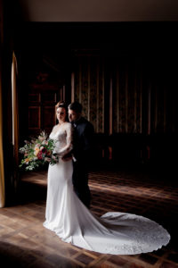 elegant dramatic wedding couple portrait