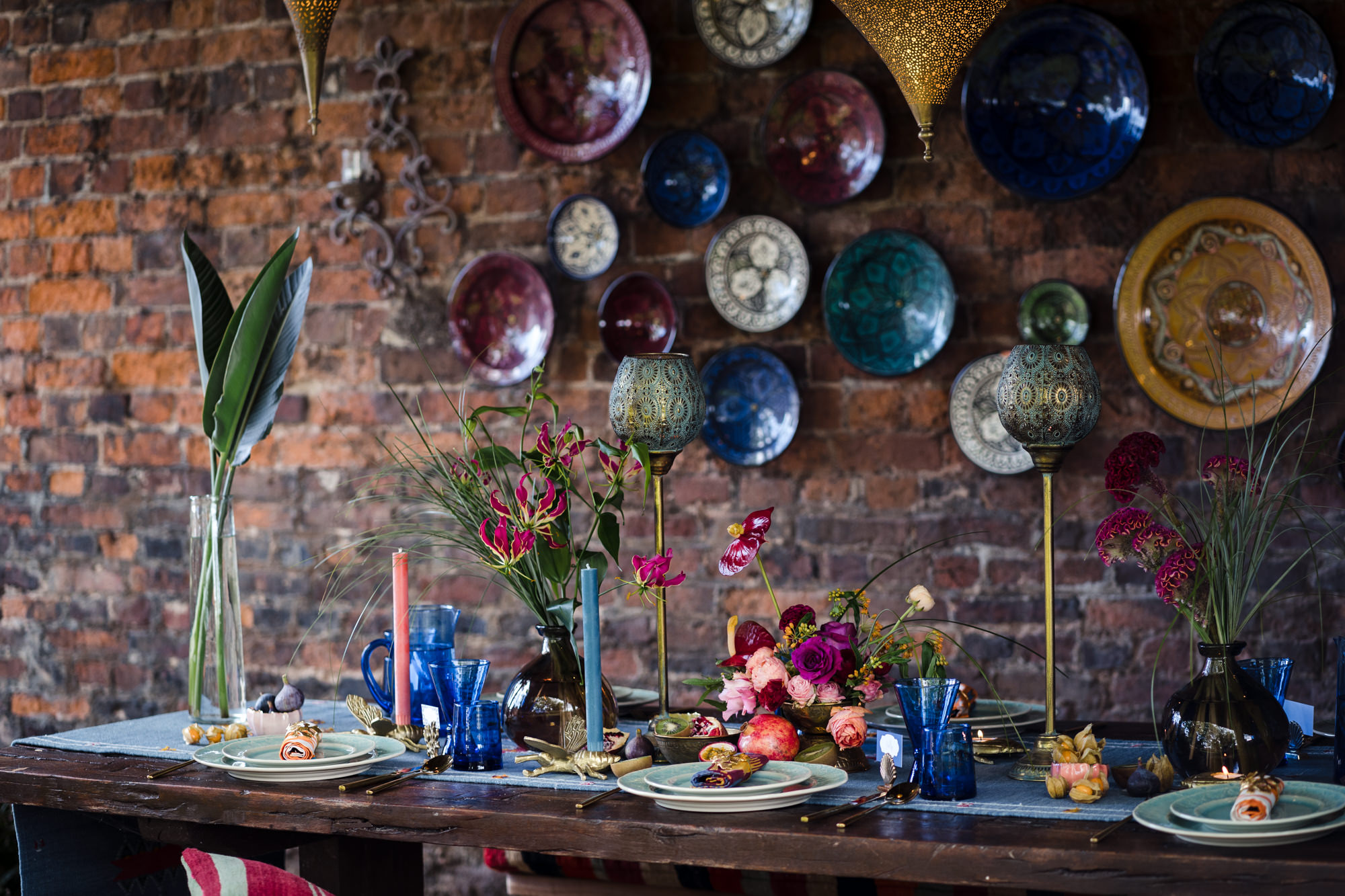 colourful bold wedding inspo table set up for a small intimate wedding diner
